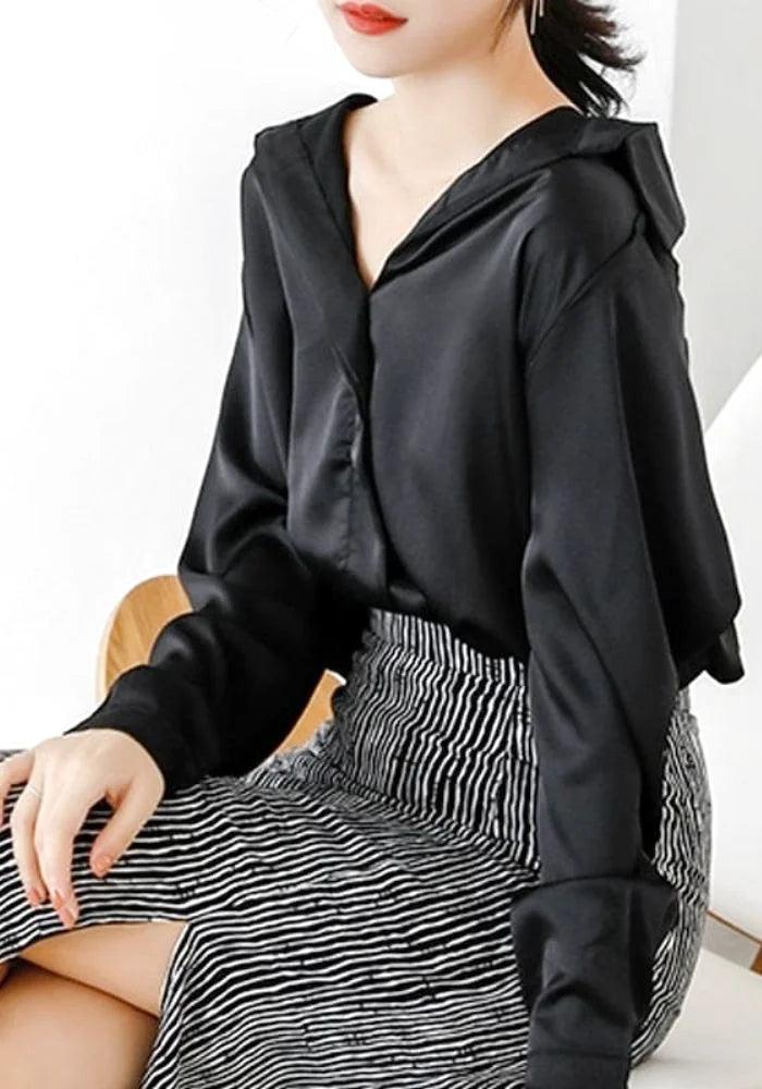Black Satin Blouse Long Sleeve