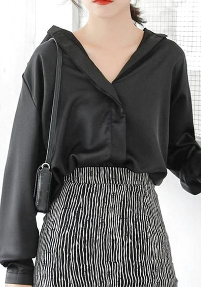 Black Satin Blouse Long Sleeve