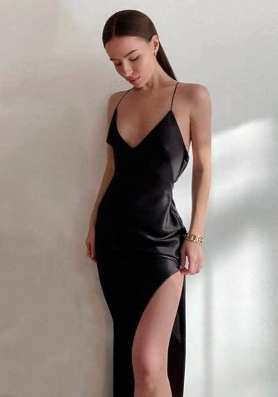 Black Satin Bridesmaid Dress