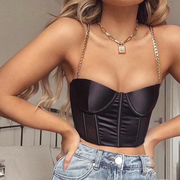 Black Satin Corset Top - Miss Satin