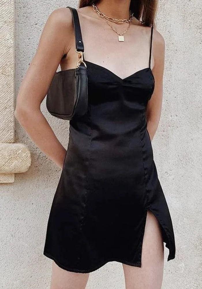 Black Satin Dress Slit