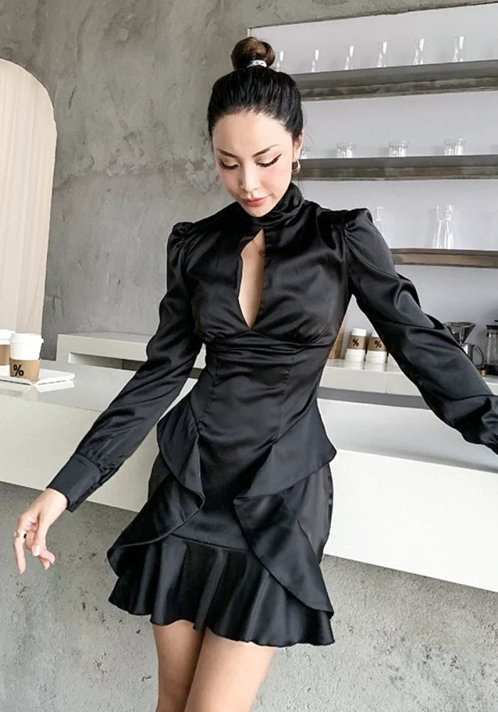 Black Satin Ball Gown Gothic Wedding Dress – Adela Designs