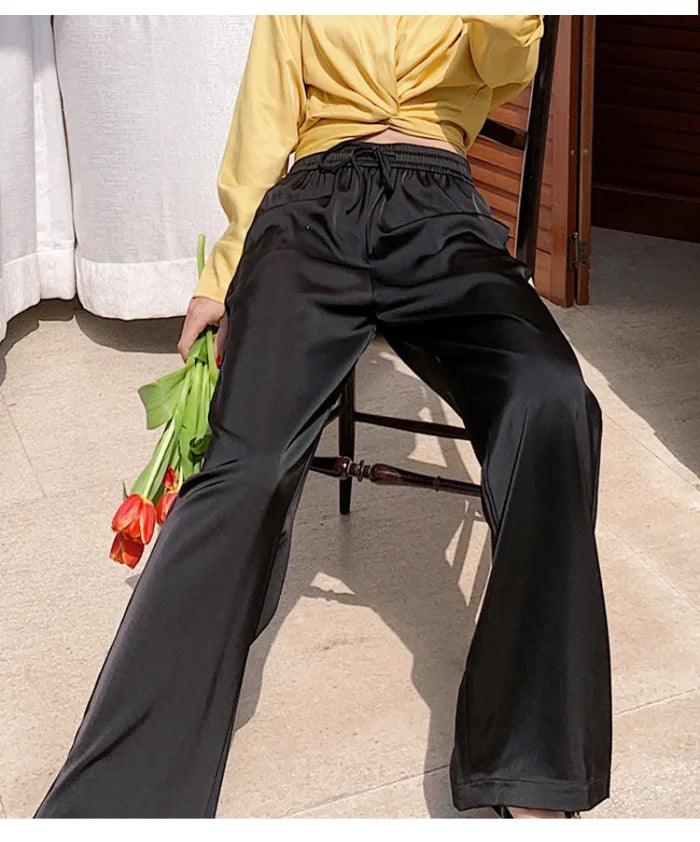 Black Satin Flare Pants - Miss Satin