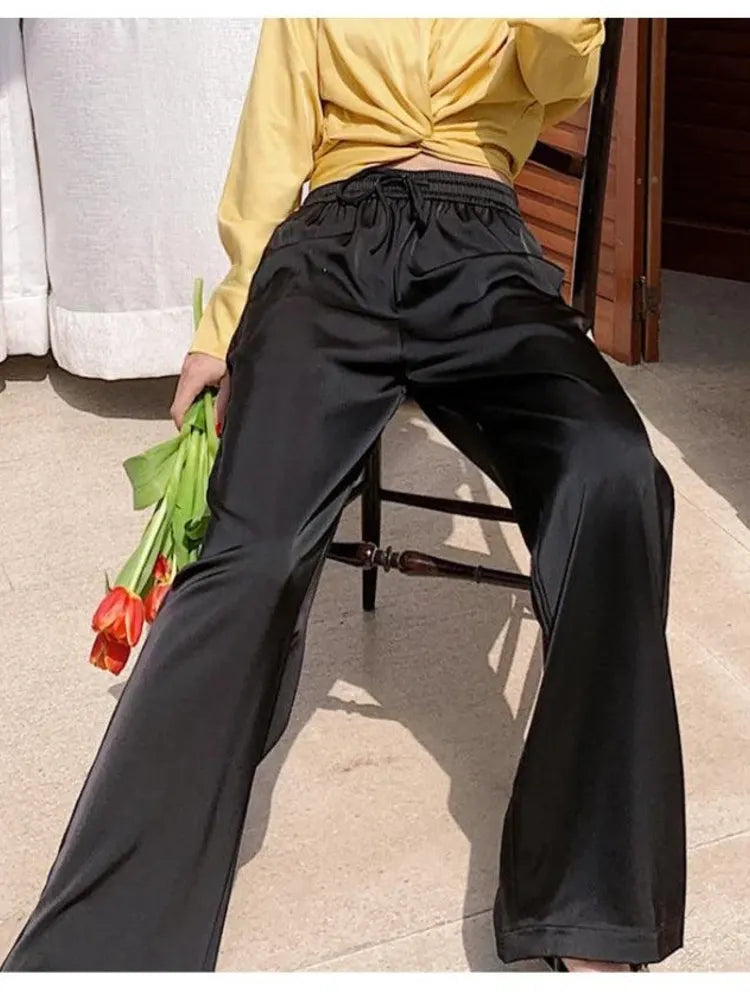 Black Satin Flare Pants