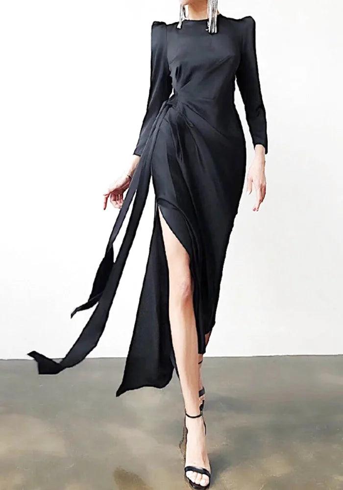Black Satin Long Sleeve Dress | Miss Satin Black Satin Long Sleeve Dress | Miss Satin
