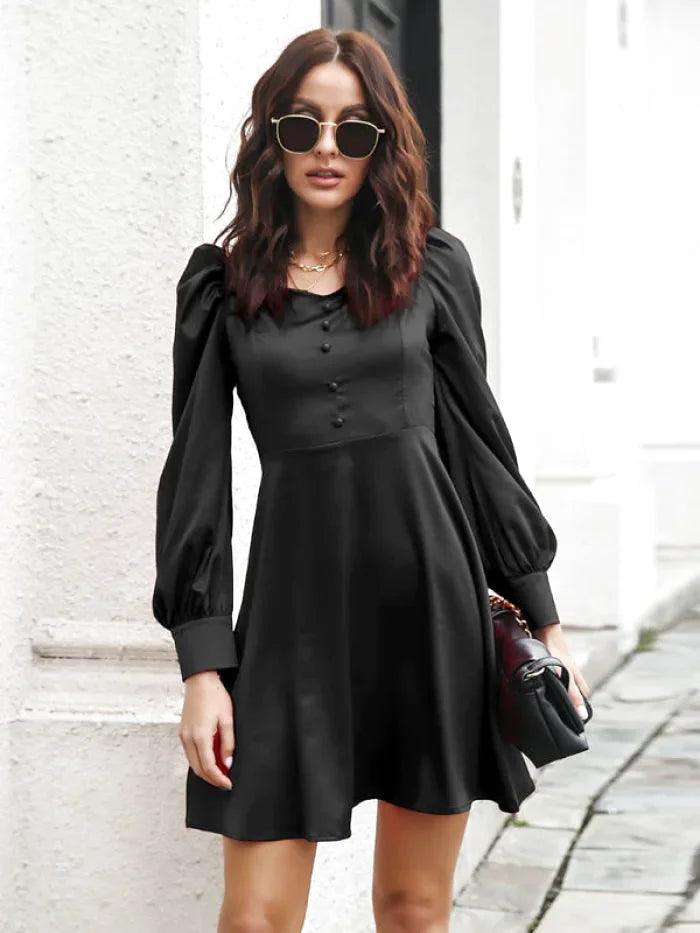 Black Satin Long Sleeve Mini Dress - Miss Satin