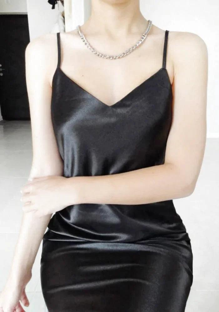 Black Satin Maxi Dress