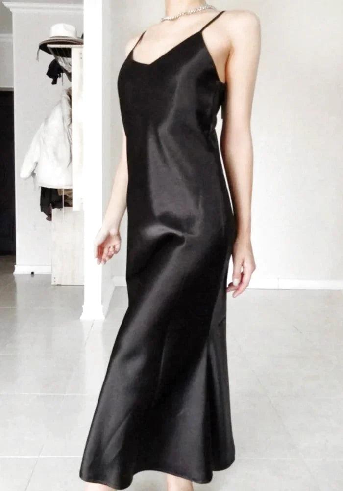 Black Satin Maxi Dress