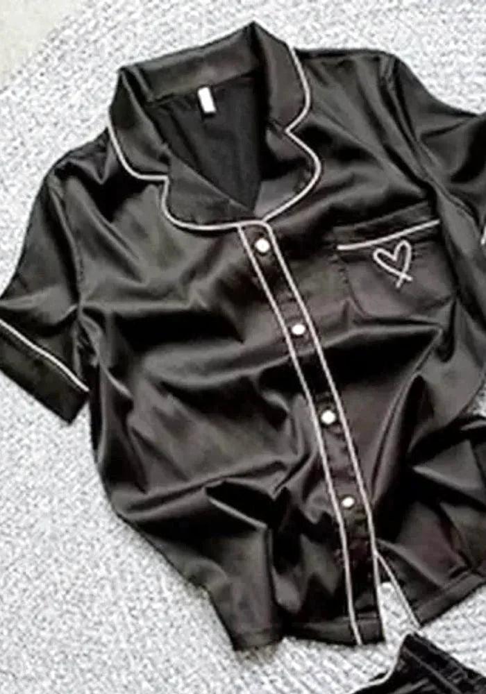 Black Satin Pajama Set