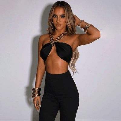 Black Satin Scarf Top - Miss Satin