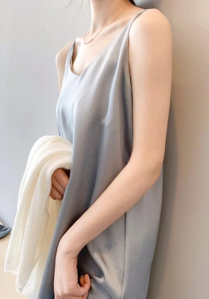 Blue Satin Dress Long