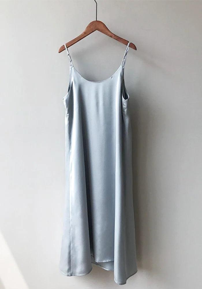 Blue Satin Dress Long slip