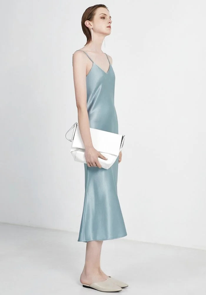 Blue Satin Midi Dress