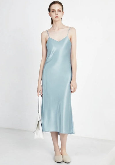 Blue Satin Midi Dress