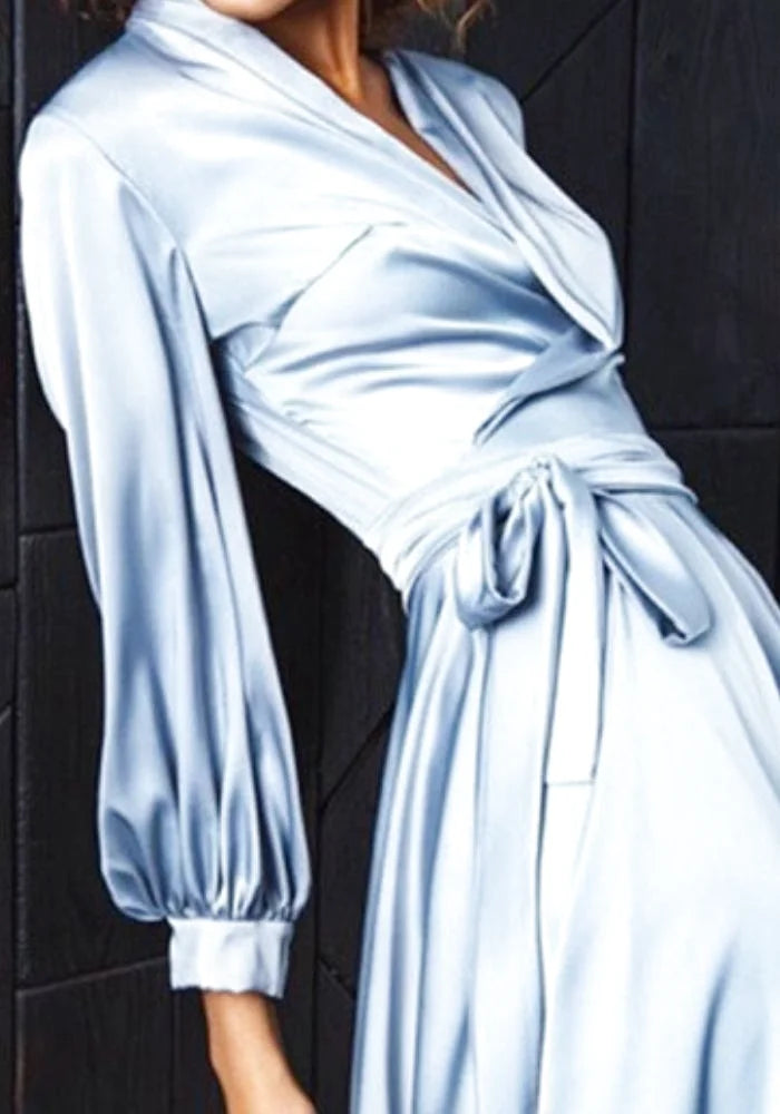 Blue Satin Pencil Dress