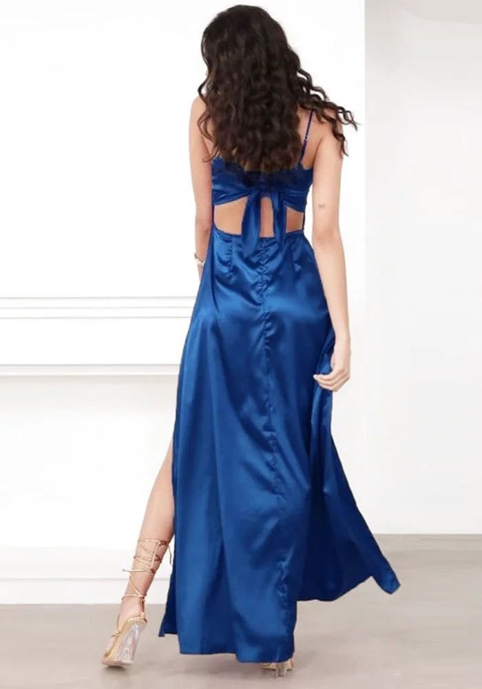 Blue Satin Prom Dress