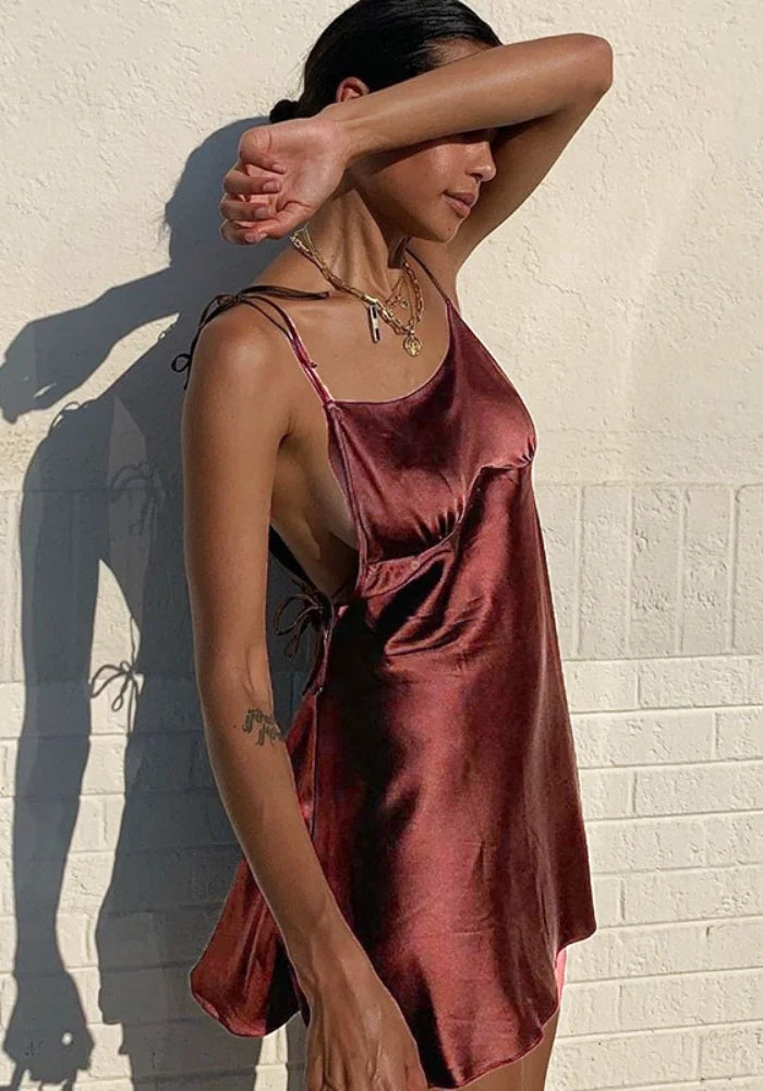 Brown Satin Dress