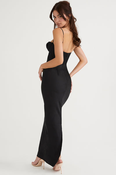 Black Corseted Satin Gown