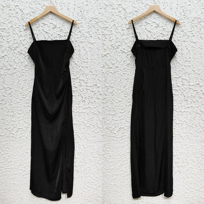 Black Satin Gown with Thigh High Slit