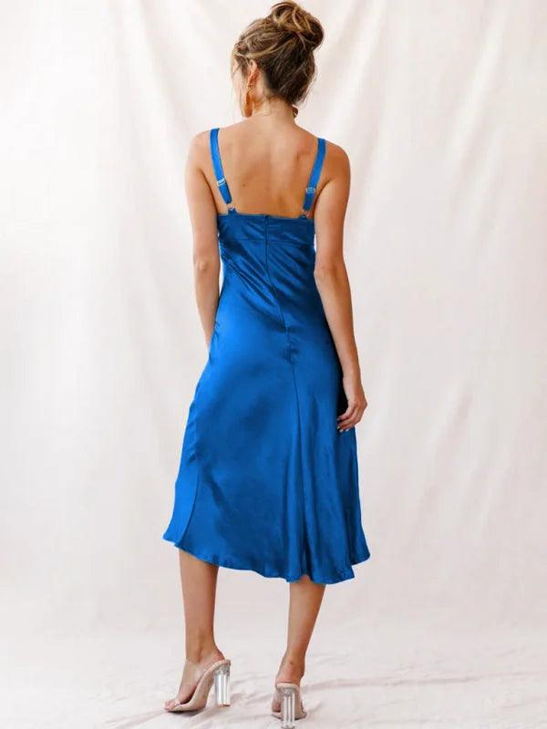 Cobalt Blue Satin Midi Dress - Miss Satin
