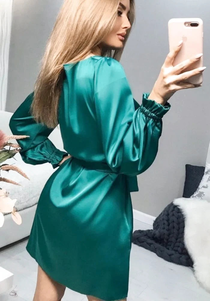 Emerald Green Satin Dress Short | Miss Satin