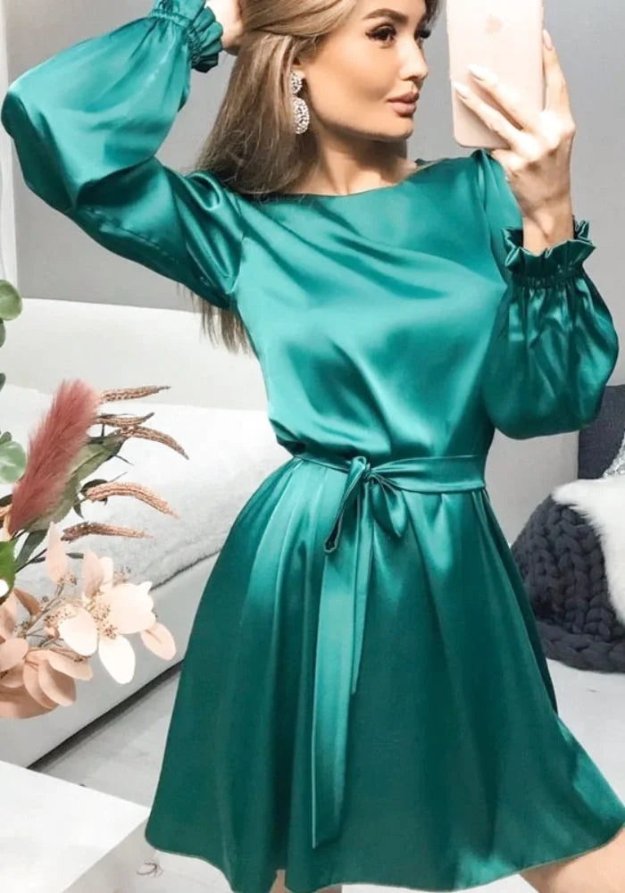 Emerald Green Satin Dress Short | Miss Satin