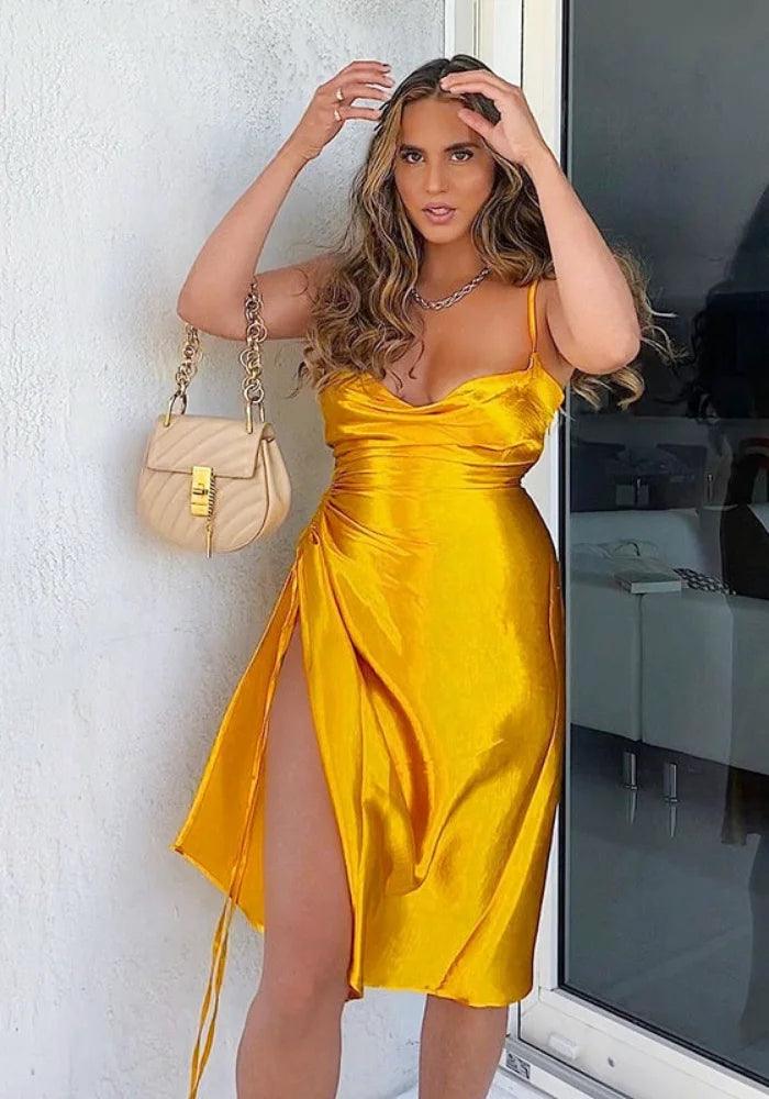 Gold Satin Dress | Miss Satin Gold Satin Dress | Miss Satin