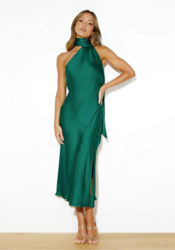Green Satin Cocktail Dress - Miss Satin