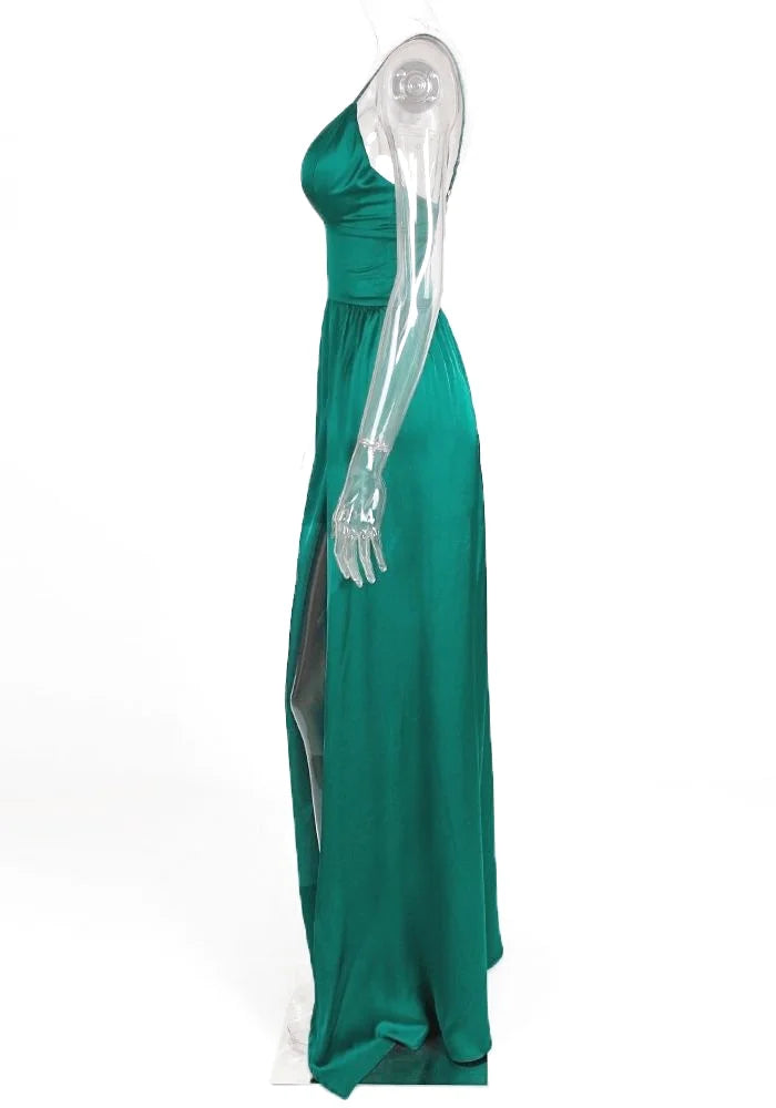 Green Satin Dress Slit