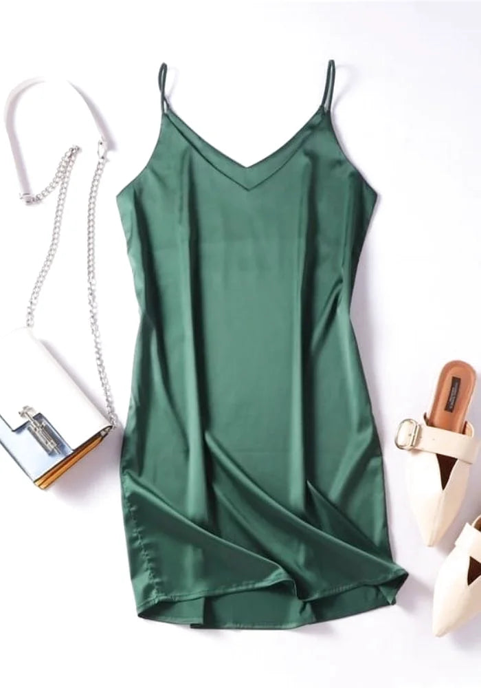 Green Satin Mini Dress | Miss Satin Green Satin Mini Dress | Miss Satin