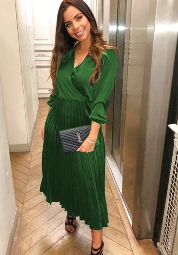 Green Satin Pleated Dress | Miss Satin Green Satin Pleated Dress | Miss Satin
