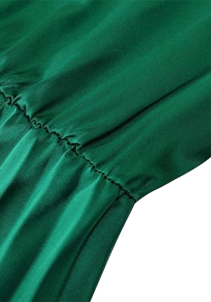 Green Satin Pleated Dress | Miss Satin Green Satin Pleated Dress | Miss Satin