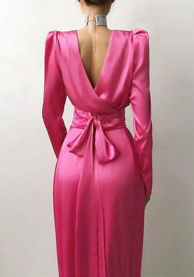 Hot Pink Satin Dress Long Sleeve