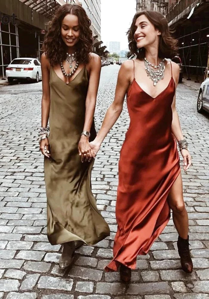 Satin sales dress outfit