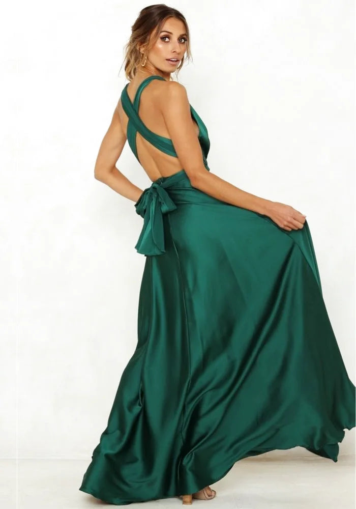 Long Green Satin Dress