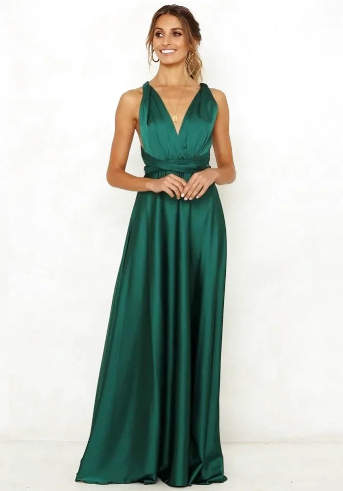 Long Green Satin Dress | Miss Satin Long Green Satin Dress | Miss Satin