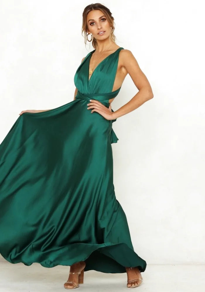 Long Green Satin Dress | Miss Satin Long Green Satin Dress | Miss Satin