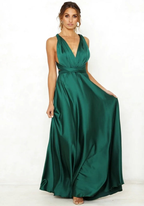 Long Green Satin Dress