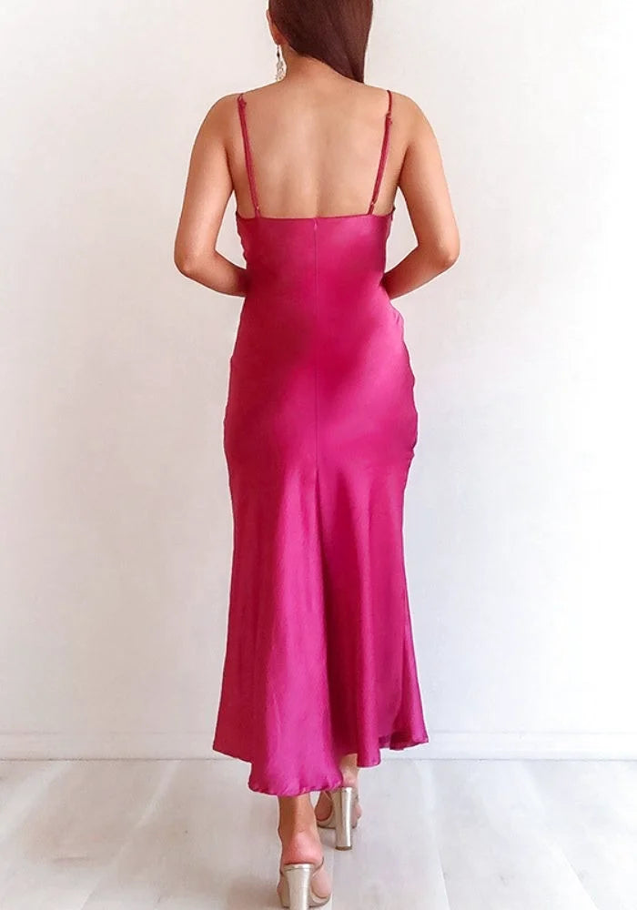 Long Pink Satin Dress