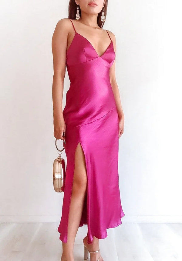 Long Pink Satin Dress