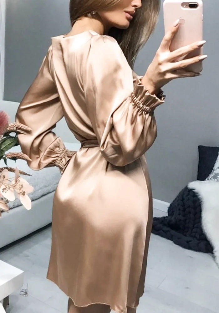 Long Sleeve Satin Dress