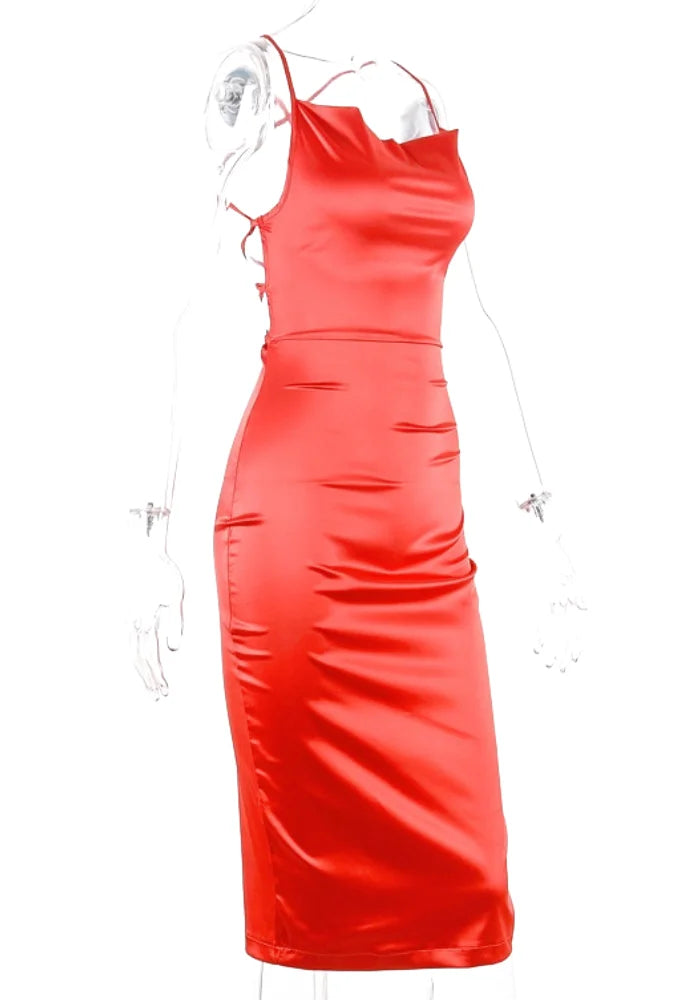 Midi Satin Dress red