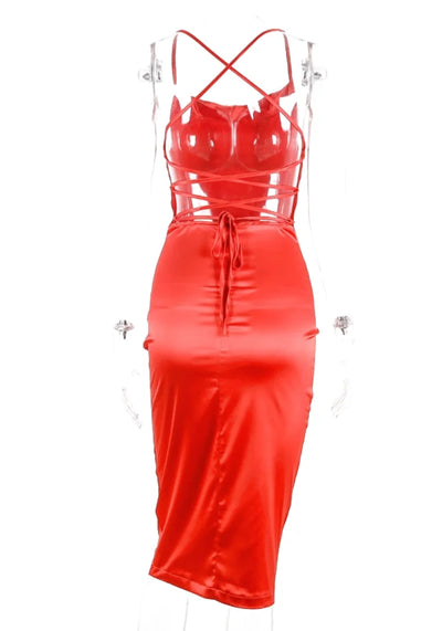 Midi Satin Dress red