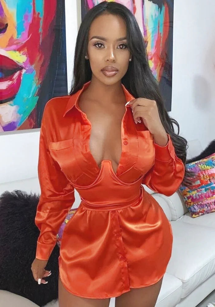 Orange Shirt Satin Dress