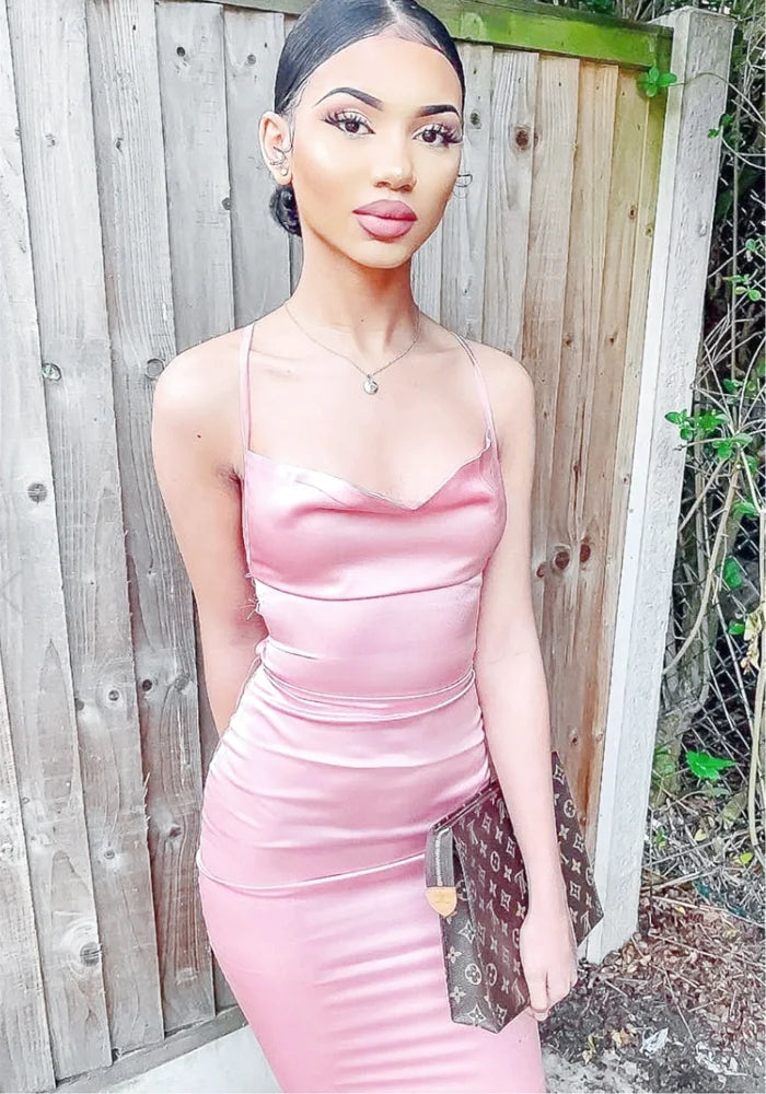 long satin dress pink Hermie Silky Maxi crafted from lightweight satin Pink satin long prom dress