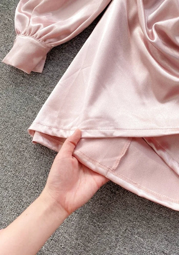 Pink Satin Dress Long Sleeve Miss Satin