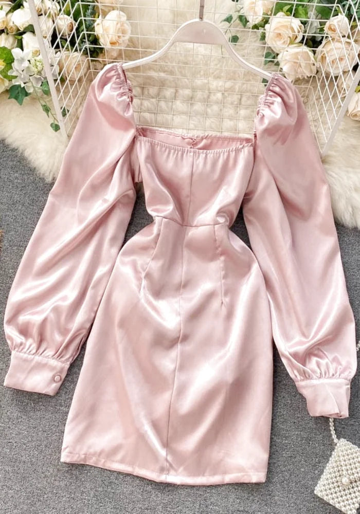 Pink Satin Dress Long Sleeve