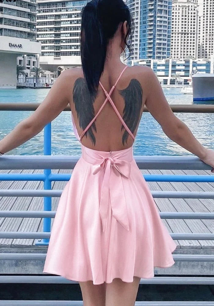 Pink Satin Homecoming Dress Miss Satin