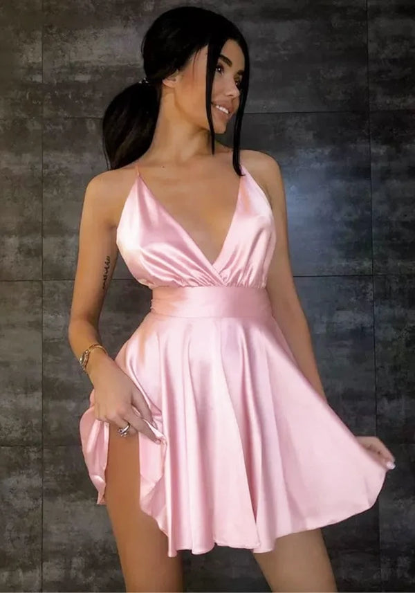 Pink Satin Homecoming Dress