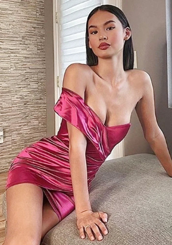 Pink Satin Wrap Dress